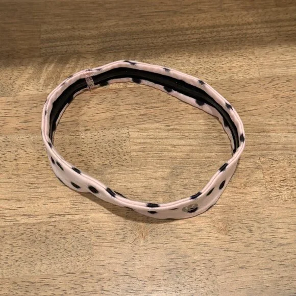 Lululemon Pink & Black Polkadot Workout Headband Silicone Grip - Picture 2 of 5